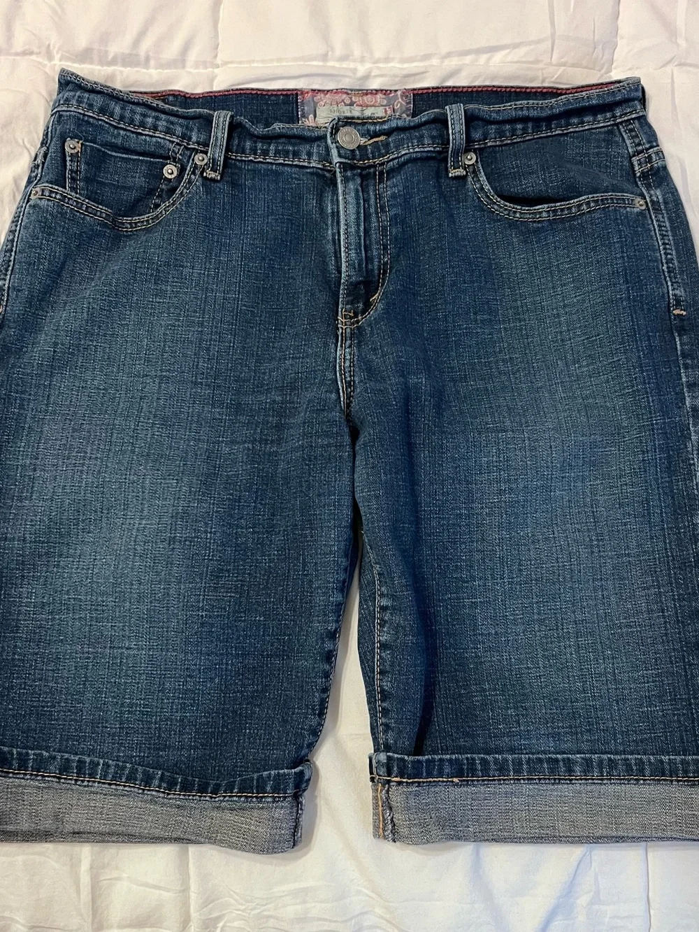 Levi's dark blue denim shorts with red stitch detail - Picture 1 of 10